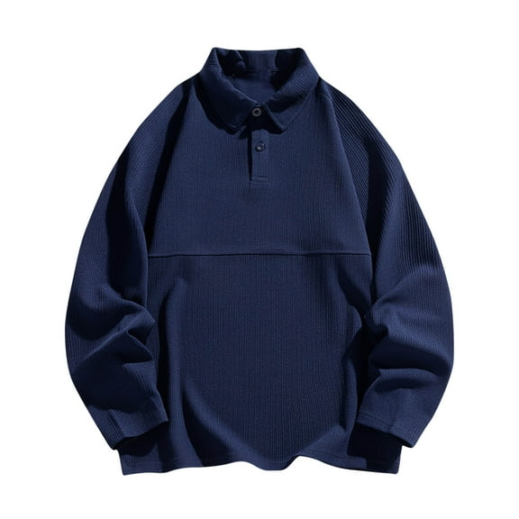 Annhoo Men Casual Sweatshirts Long Sleeve Striped Knit Sweater Collared Casual Blouses Button Up Shirts Hoodless Pullovers