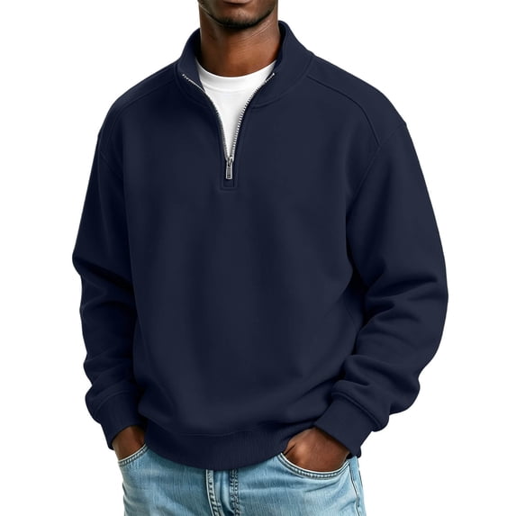 Annhoo Men Quarter Zip Sweatshirt Stand Collar Long Sleeve Comfy Loose Pullover Casual Vacation Going Out Tops