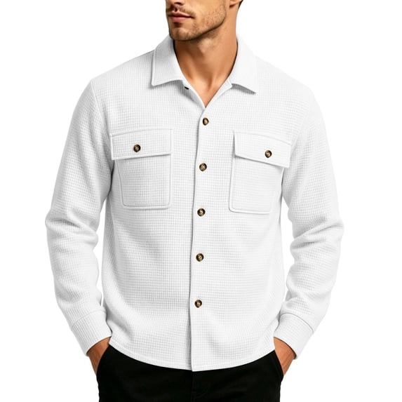 Annhoo Men's Button Down Jackets Long Sleeve Lapel Neck Tops with Dual Chest Pockets Casual Work Outerwear