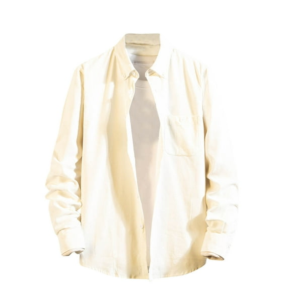 Annhoo Men's Button Up Shirts Corduroy Long Sleeve Loose Pocket Cardigan Casual Daily Tops Fall Comfy Collared Blouses
