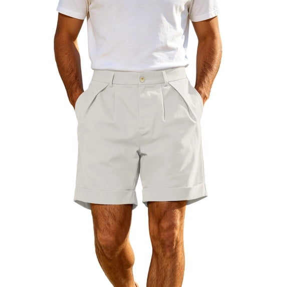 Annhoo Men's Cargo Shorts with Pockets Pleated Front Button Cuffed Hem Lightweight Vacation Fashion Shorts