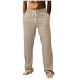 thumbnail image 1 of Annhoo Men's Casual Sweatpants Solid Color Thin Elastic Waist Drawstring Pockets Loose Beach Vacation Straight Leg Pants, 1 of 9