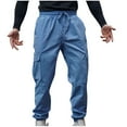 thumbnail image 1 of Annhoo Men's Casual cargo pants sports Solid Color Elastic Waist trousers with Pockets Drawstring Outdoor gym workout Pants, 1 of 4