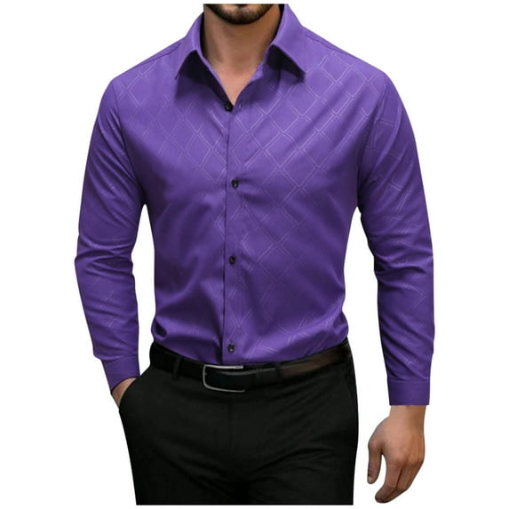 Annhoo Men's Dressy Casual Shirts Button Down Collared Long Sleeves Trendy Tops Loose Comfy Office Business Work Blouse