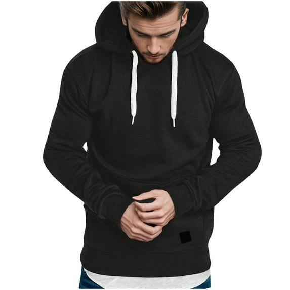 Annhoo Men's Hoodies Plus Size Solid Color Drawstring Pullover Long Sleeve Hooded Tops Athletic Workout Sweatshirts with Pocket