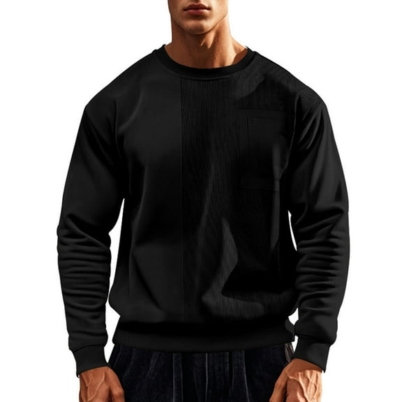 Annhoo Men's Solid Color Sweater Corduroy Long Sleeve Comfy Loose Crew Neck Sweatshirts with Pocket Warm Trendy Pullover