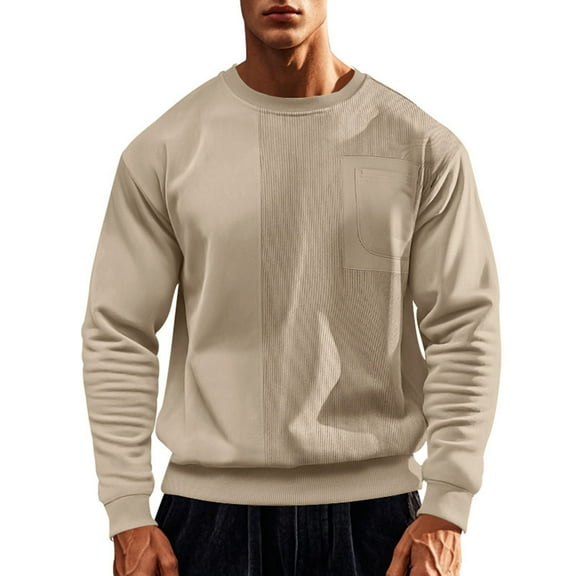 Annhoo Men's Solid Color Sweater Corduroy Long Sleeve Comfy Loose Crew Neck Sweatshirts with Pocket Warm Trendy Pullover