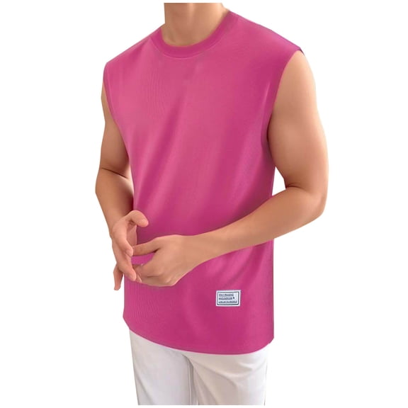 Annhoo Men's Tank Tops Cotton Crew Neck Sleeveless Shirts Vintage Solid Color Casual Sport Summer Blouses