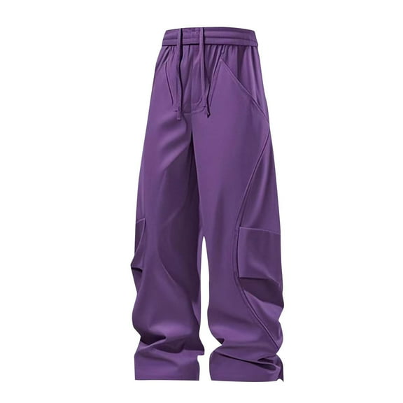 Annhoo Men's Windbreaker Pants Wide Leg Solid Color Drawstring Casual Pants Elastic Waist Outdoor Trendy Loose Trouser