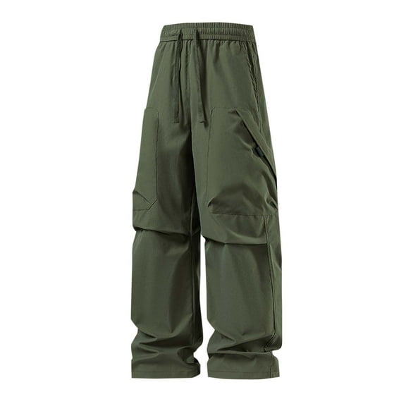 Annhoo Men's Windbreaker Pants Wide Leg Solid Color Drawstring Casual Pants Elastic Waist Outdoor Trendy Loose Trouser