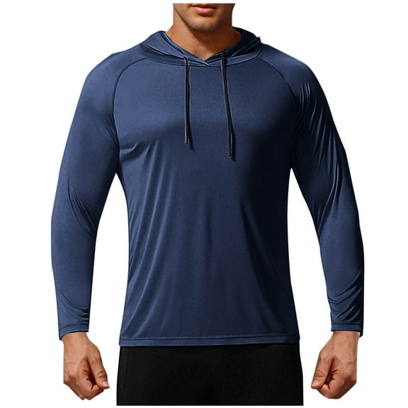 Annhoo Men's Workout Shirts Sports Drawstring Long Sleeve Fishing Hiking Tops Sun Protection Quick Dry Hoodies Pullover
