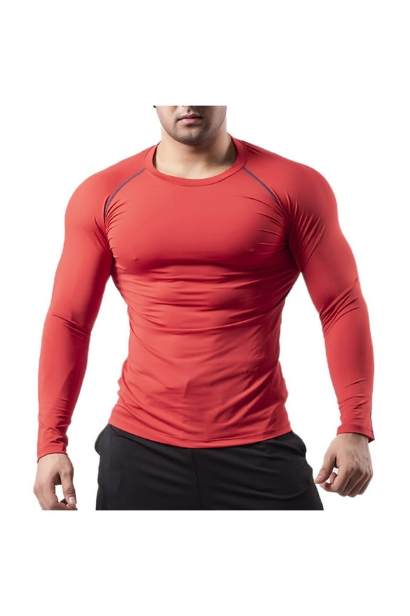 Mens Athletic Shirts Solid Color Pullover Round Neck Long Sleeve Activewear Tops Fashion Running Clothes
