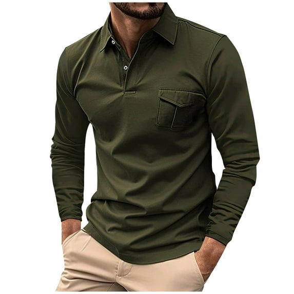 Annhoo Mens Button Up Tshirts Collared Long Sleeve Slim Tops Shirt with Pocket Casual Dressy Pullover Fall Daily Workwear
