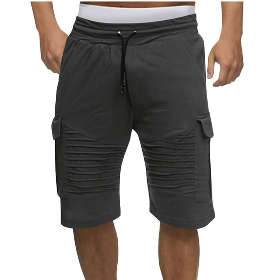 Annhoo Mens Cargo Shorts Casual Drawstring Pleated Solid Color Golf Short Pants with Pockets Soft Clothes
