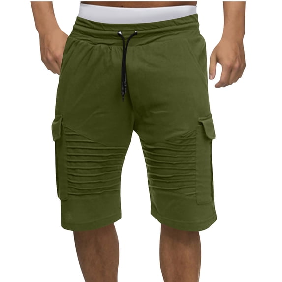 Annhoo Mens Cargo Shorts Casual Drawstring Pleated Solid Color Golf Short Pants with Pockets Soft Clothes