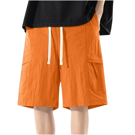 Annhoo Mens Cargo Shorts Drawstring Lightweight Elastic Solid Color Sport Short Pants with Pockets Casual Clothes