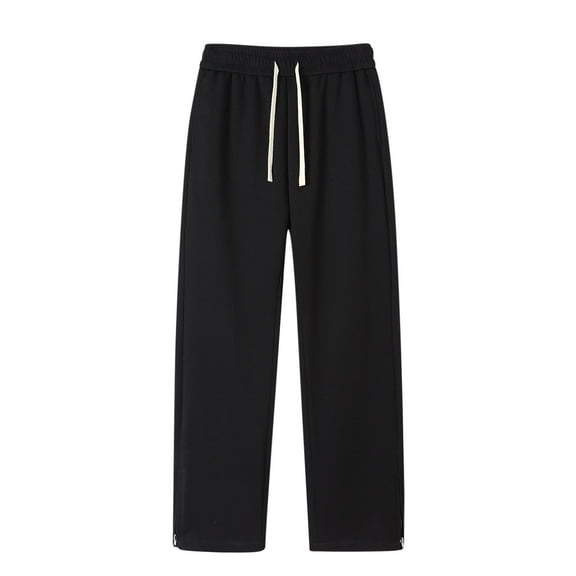 Annhoo Mens Casual Sweatpants Zipper Wide Leg Elastic Waist Drawstring Trousers Solid Color Loose Comfy Pocket Daily Pants