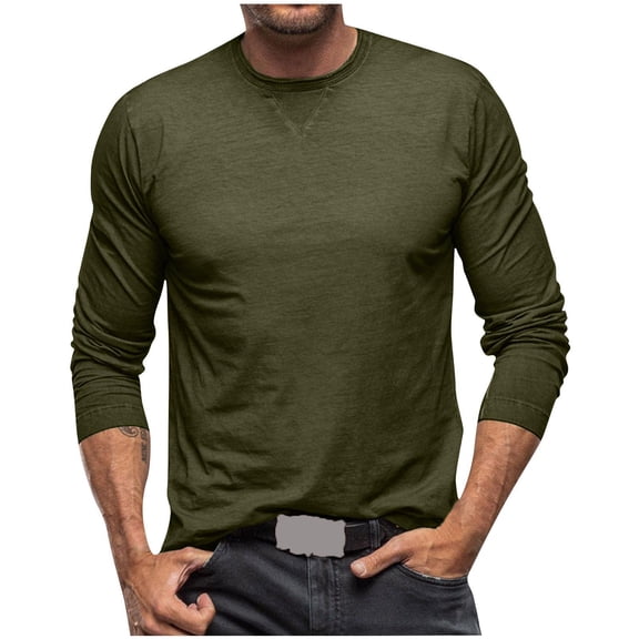 Annhoo Mens Cotton T-Shirts Crew Neck Lightweight Long Sleeve Slim Tee Shirts Casual Fall Tops Work Sports Blouses