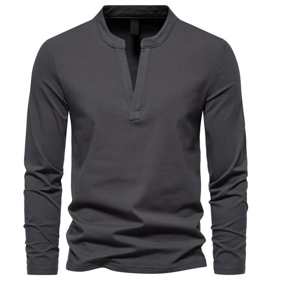 Annhoo Mens Cotton T-Shirts V Neck Long Sleeve Solid Color Pullover Trendy Stylish Casual Blouses Soft Comfy Daily Tops