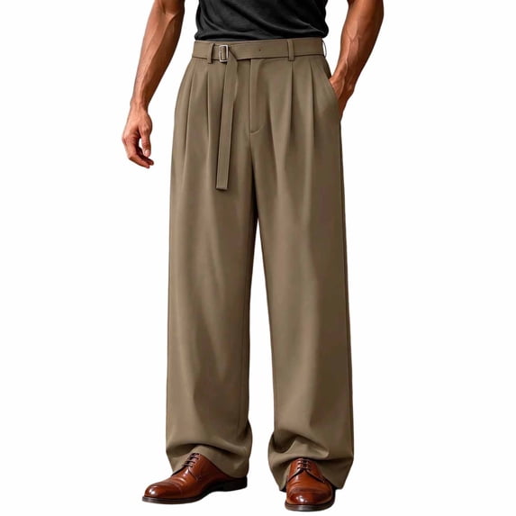 Solid Vcolor Annhoo Mens Dress Pants Pleated Front Wide Leg Loose Pants Basic Solid ...