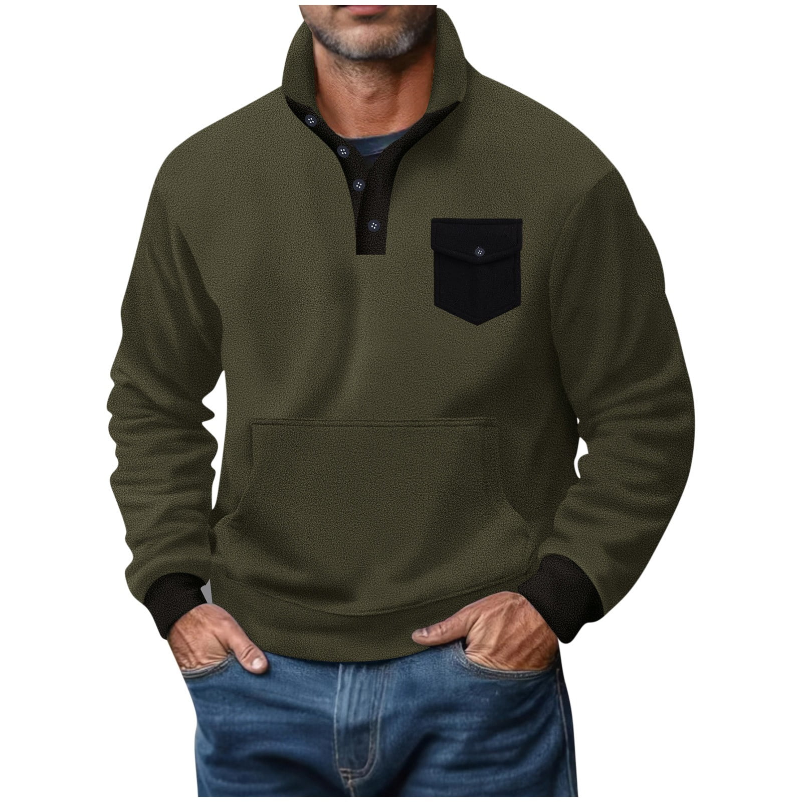 Men's Polar Fleece Top Pure Color Simple Casual Stand Collar Pullover Sweater main image 0