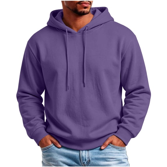 Annhoo Mens Hoodie Sweatshirts Solid Color Drawstring Long Sleeve Pullover Casual Outdoor Basic Loose Blouse