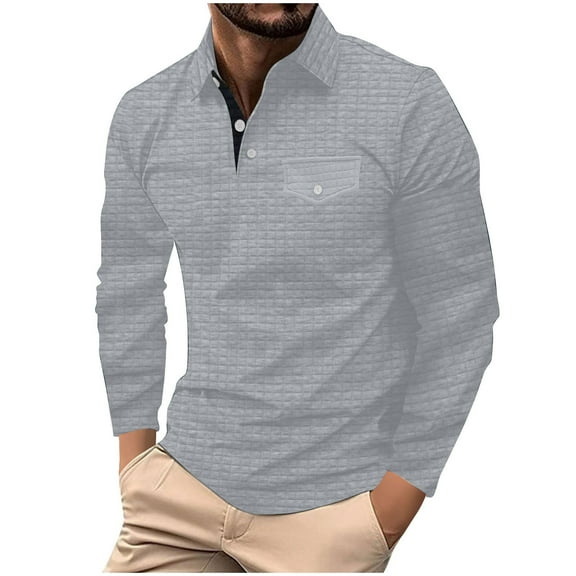 Annhoo Mens Knit Shirts Button Up Long Sleeve Collared Pullover with Pocket Casual Trendy Daily Outdoor Comfy Blouses