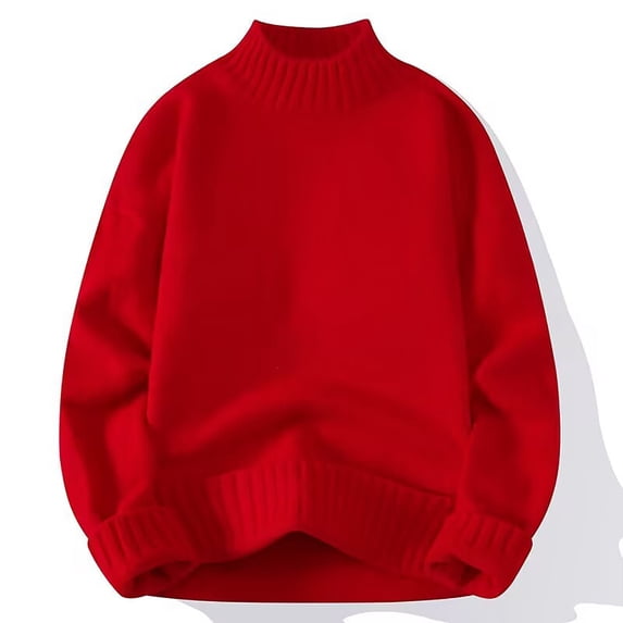 Annhoo Mens Long-Sleeved Sweater Shirts High Neck Solid Color Casual Knitted Pullover Fall Winter Warm Trendy Blouse