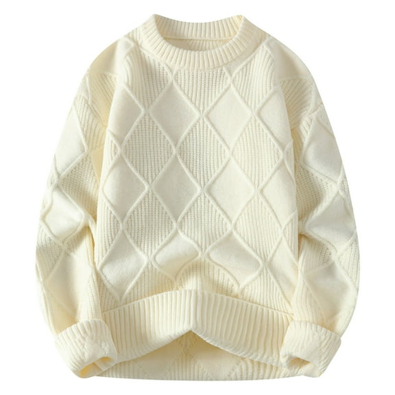 Annhoo Mens Loose Casual Sweater Fall Crew Neck Comfy Long Sleeves Knit Sweatshirts Soft Winter Outdoor Daily Pullover