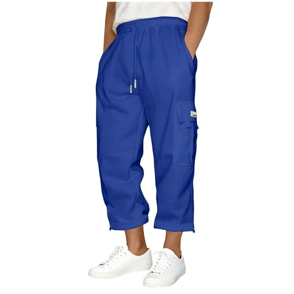 Annhoo Mens Plus Size Jogger Pants Solid Color Loose Casual Pockets Trousers Drawstring Elastic Waist Ankle-Length Pants