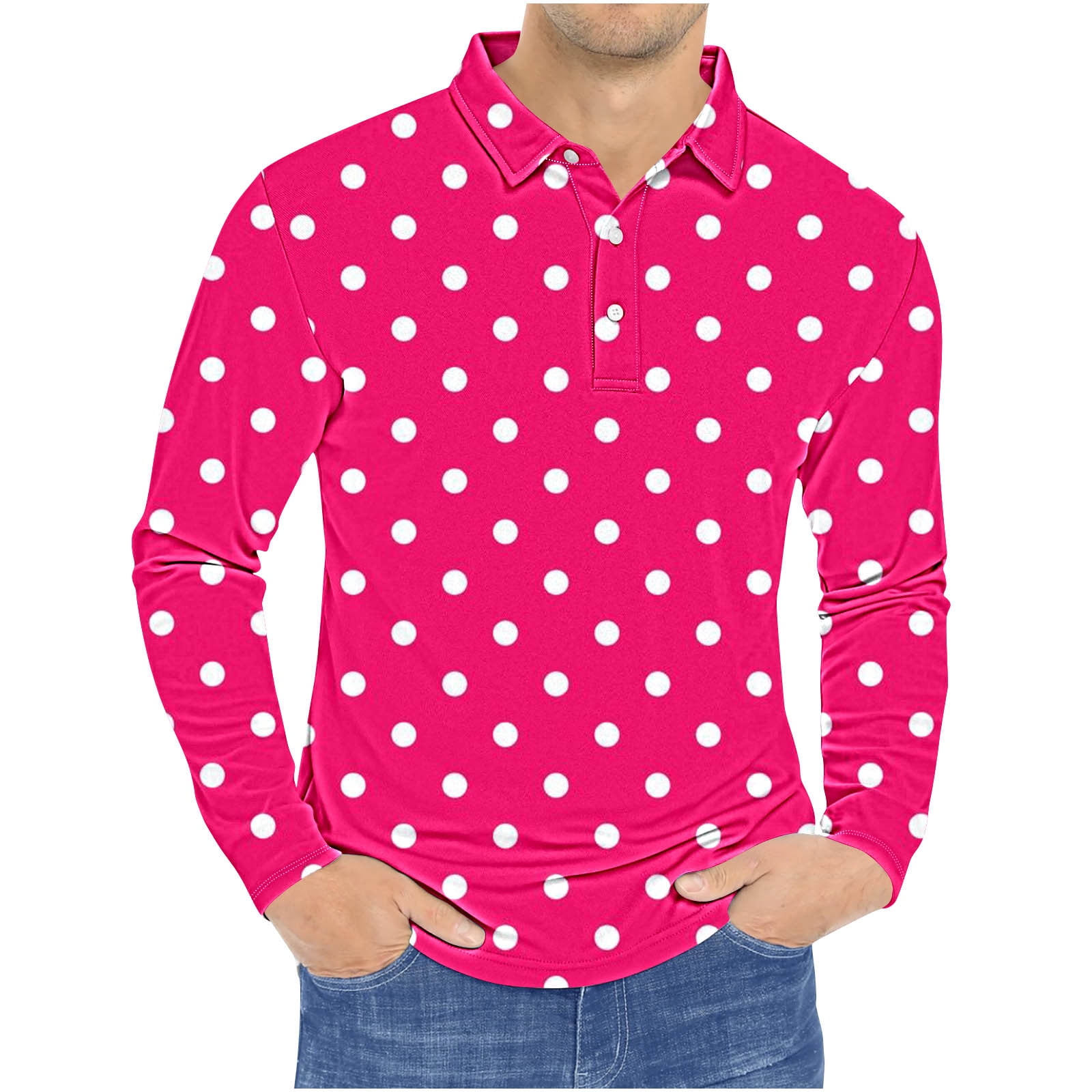 Annhoo Mens Plus Size Tops Polka Dots Printing Collared Button Down ...