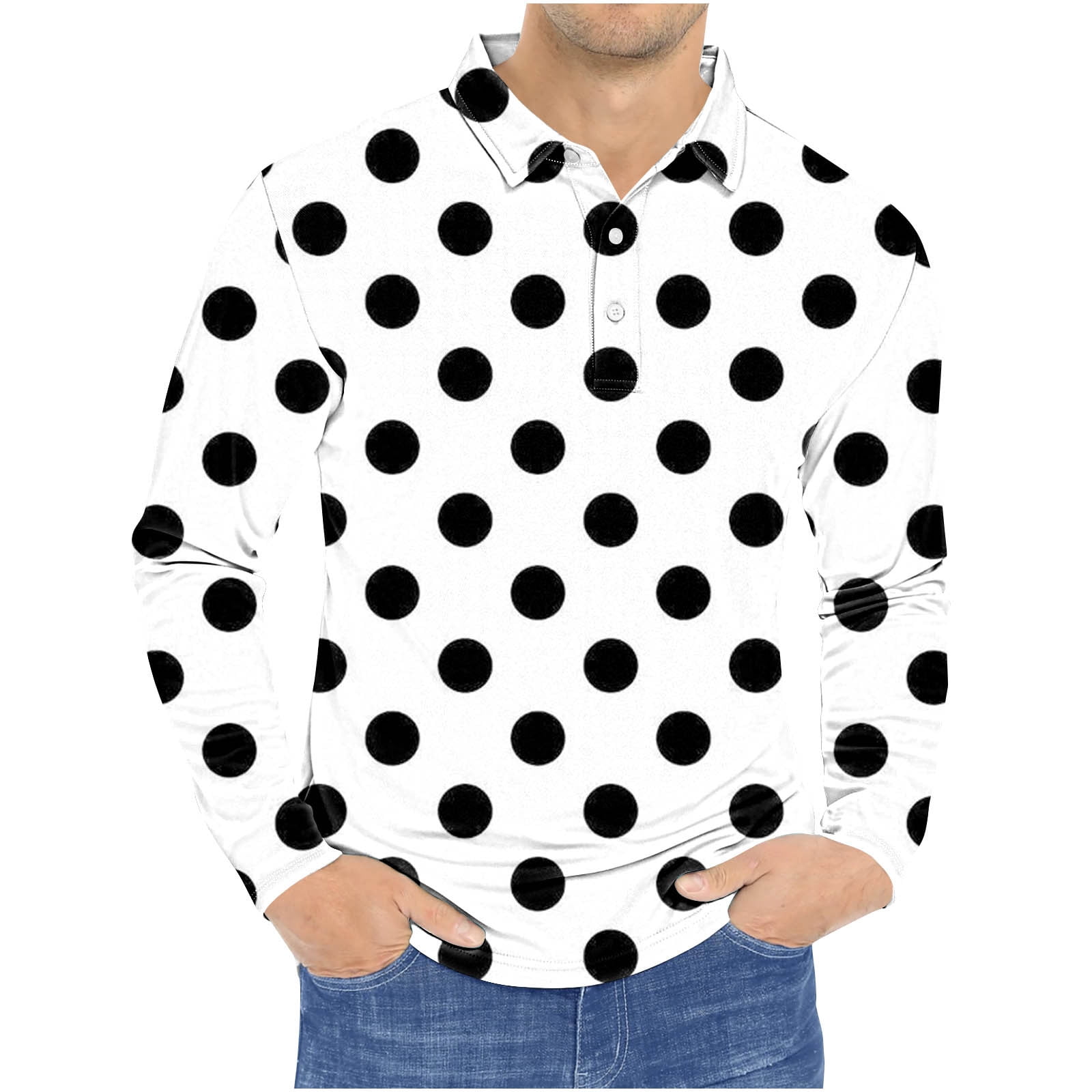 Annhoo Mens Plus Size Tops Polka Dots Printing Collared Button Down ...