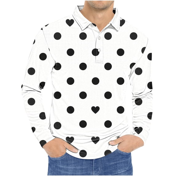 Annhoo Mens Plus Size Tops Polka Dots Printing Collared Button Down ...