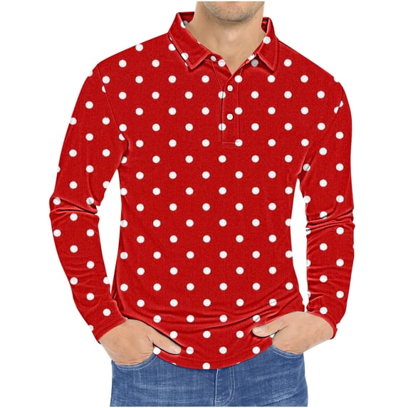 Annhoo Mens Plus Size Tops Polka Dots Printing Collared Button Down ...
