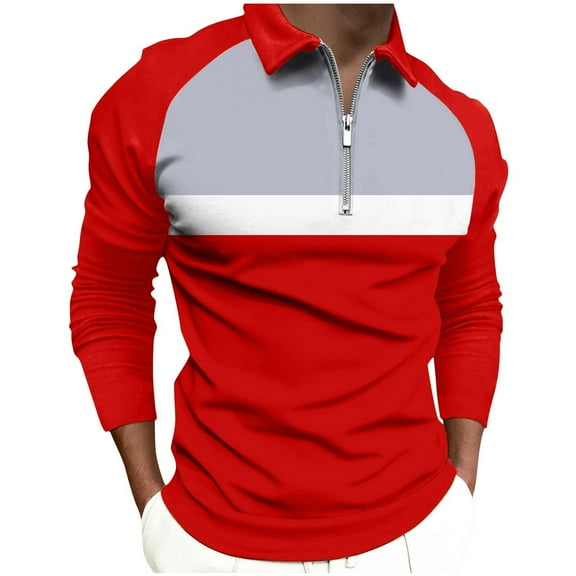 Annhoo Mens Quarter Zip T-Shirts Color Block Collared Trendy Tops Long Sleeve Casual Business Workout Slim Fall Pullover