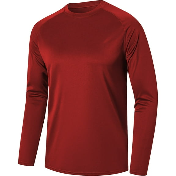 Annhoo Mens Quick Dry Shirts Workout Sports Crew Neck Long Sleeve Casual Blouses Outdoor Solid Color Tops Pullover
