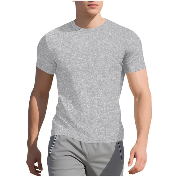 Annhoo Mens Short Sleeve Shirts Quick Dry Athletic Solid Color Crewneck Wicking Tops Running Clothes