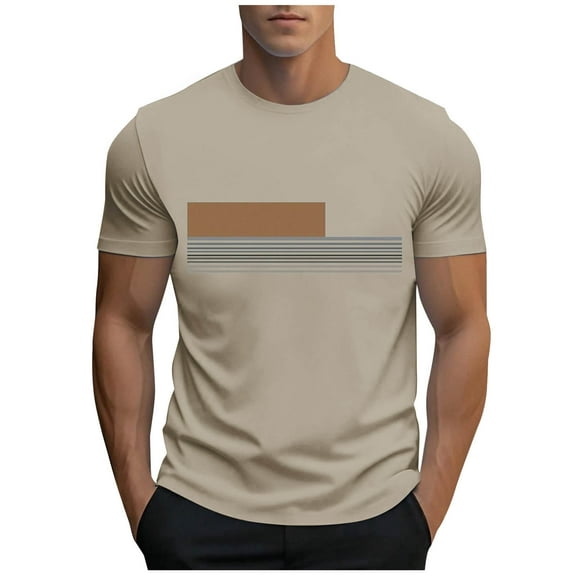 Annhoo Mens Short Sleeve T-Shirts Summer Crew Neck Printed Blouses Trendy Loose Casual Solid Basic Tunics