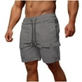 thumbnail image 1 of Annhoo Mens Shorts Casual Solid Color Drawstring Elastic Waist Cargo Short Pants with Pockets Athletic Clothes, 1 of 6