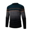 thumbnail image 1 of Annhoo Mens Sweaters Striped Long Sleeve Crew Neck Color Block Knit Pullover Casual Thermal Breathable Fall Winter Workout Tops, 1 of 3