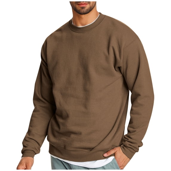 Annhoo Mens Sweatshirts Oversized Fleece Thick Warm Fall Winter Tops Long Sleeve Solid Color Comfy Crew Neck Loose Pullover
