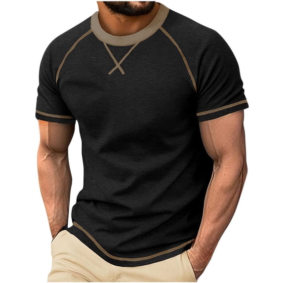 Annhoo Mens T-Shirt Casual Fashion Crewneck Pullover Color Block Dressy Tops Soft Lightweight Clothes