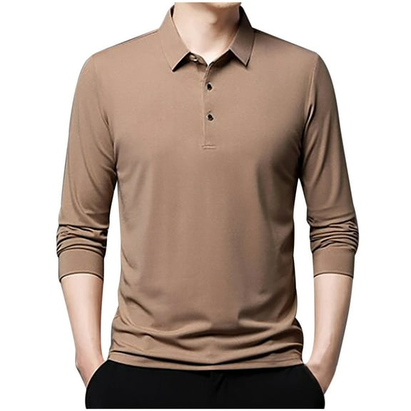 Annhoo Mens T-Shirts Fall Classic Solid Color Long Sleeve Collared Pullover Work Casual Basic Tops Business Slim Clothes