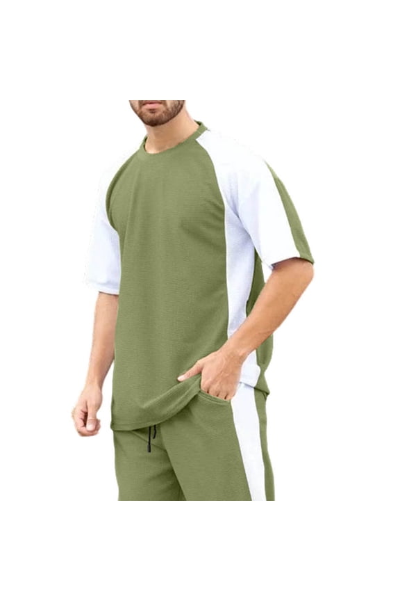Mens Tops Trendy Casual Block Color Loose Crewneck Short Sleeve Shirts Comfortable Clothes