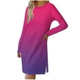 thumbnail image 1 of Annhoo Mini Dresses for Women Fall Casual Long Sleeve Round Neck Silt Dress Fashion Gradient Colour Dress, 1 of 7