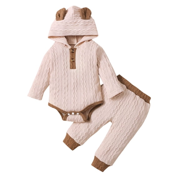 Annhoo Newborn Baby Boys Girls Fall Winter Knit Outfits Long Sleeve Cute Ear Hooded Romper and Pants Baby Warm Sets