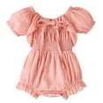 thumbnail image 1 of Annhoo Newborn Baby Girl Summer Outfits Puff Short Sleeve Smocked Rompers with Drawstring Cute Infant Jumpsuits, 1 of 9
