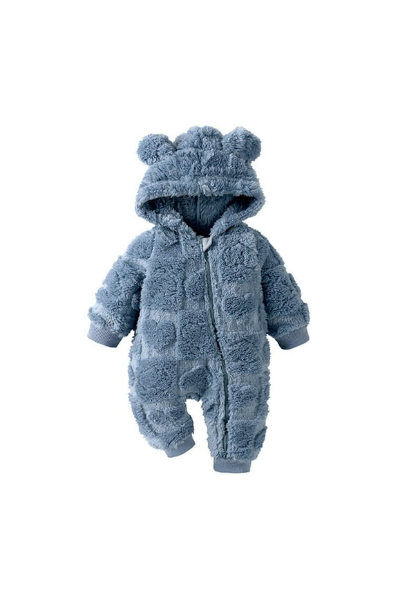 Newborn Baby Winter Fleece Outfits Cute Long Sleeve Bear Ear Hooded Rompers Zip up Plush Snowsuit Jumpsuits