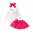 thumbnail image 1 of Annhoo Newborn Girls Outfits Long Sleeve Ruffle Knit Rompers Bowknot Front Skirts with Headband Infant Fall Clothes, 1 of 4