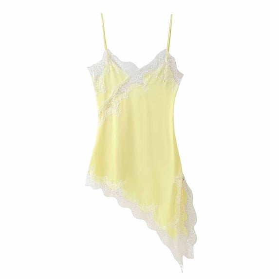 Annhoo Nightgown for Women V Neck Lace Block Color Soft Thin Strap Fahion Sleeveless Night Dress Casual Clothes